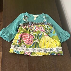Matilda Jane Kids Floral Blouse - Teal and Yellow